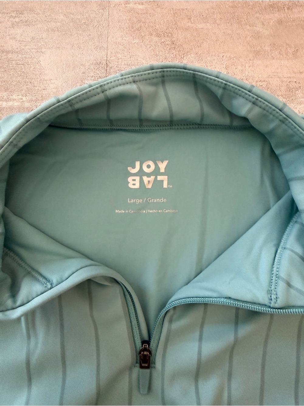 JOYLAB | High Neck Zip-Up Sports Bra Blue Tonal Stripe - Size Large - Picture 4 of 6